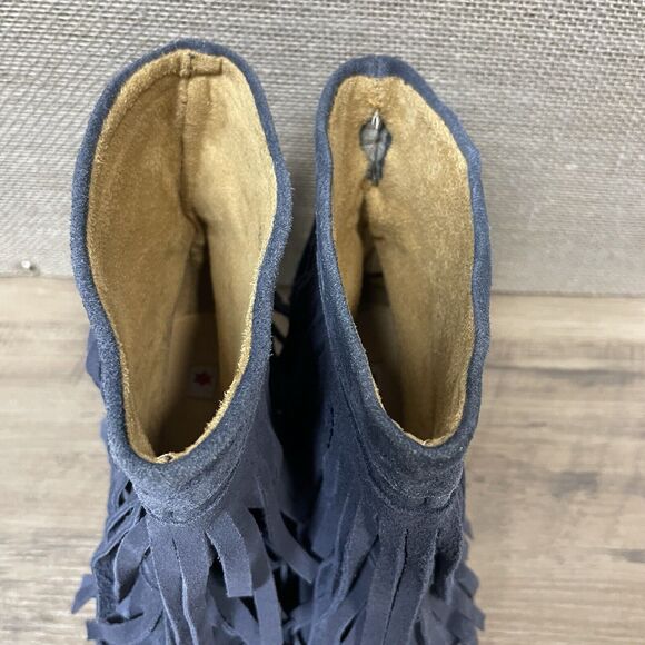 KLING Womens Blue Suede Fringe Hidden Wedge Ankle Bootie Size 7.5 US 38 EU - Picture 9 of 13